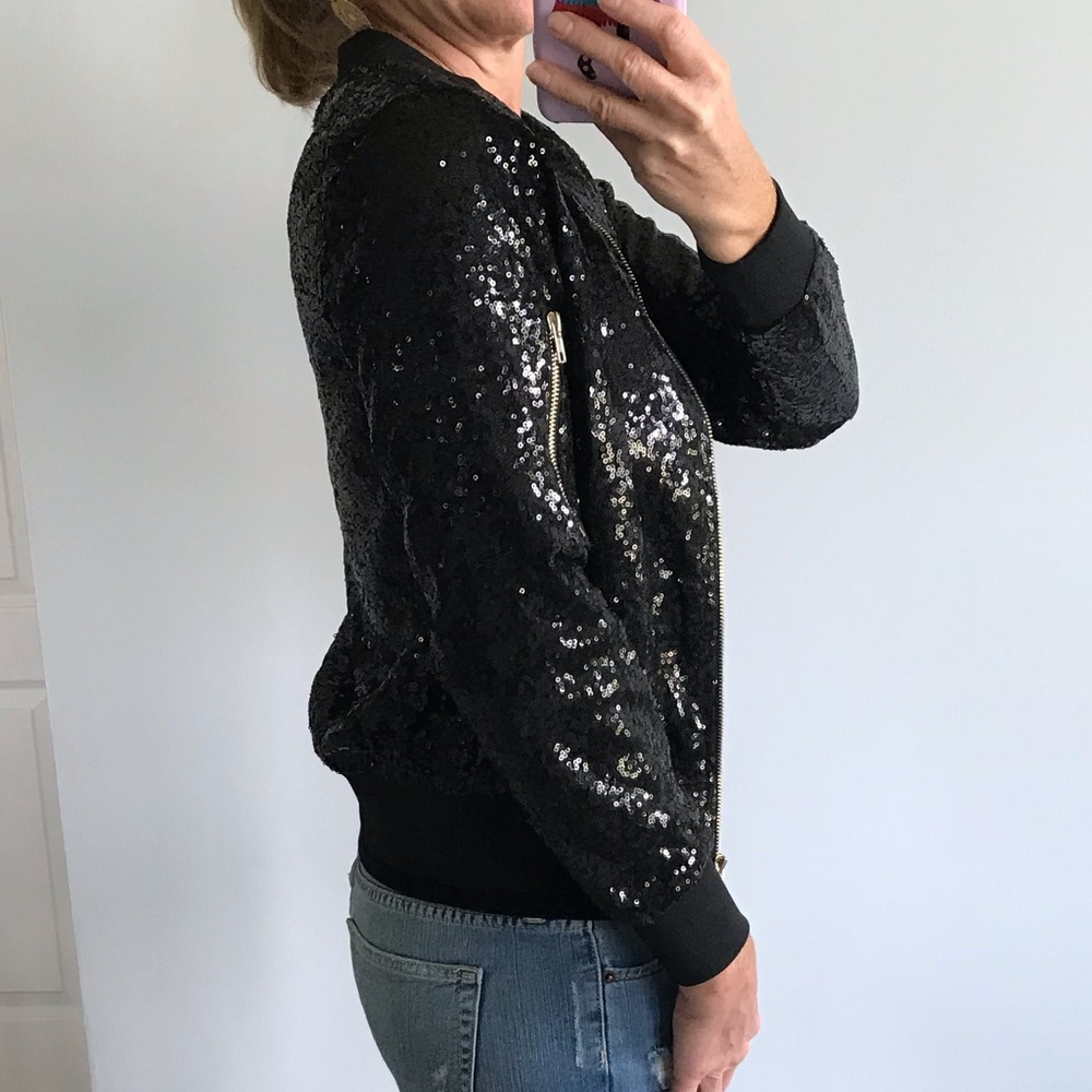 Black Sequin Bomber Syle Jacket - Picture 6 of 6